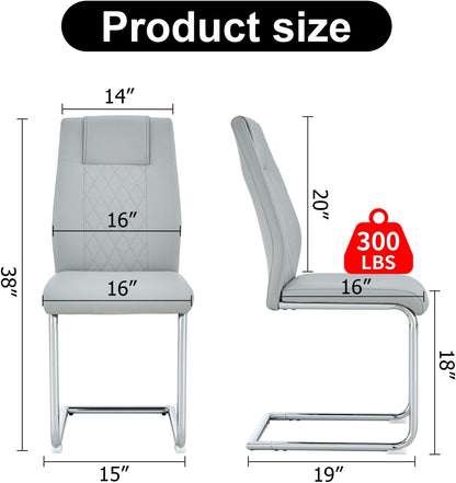 Leather Dining Chairs Set of 8, Modern Upholstered Living Room Chairs with Sliver Metal Legs, Cesca Chair with Armless, Suitable for Kitchen, Bedroom, Living & Dining Room, Light Gray
