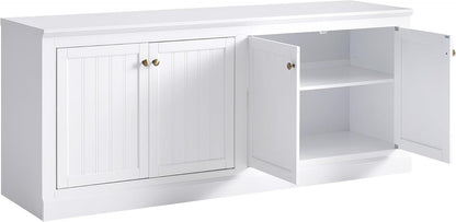 AMERLIFE 72" Farmhouse Sideboard Buffet Cabinet with Barn Doors, Storage Console Table with Adjustable Shelves, Coffee Bar/TV Stand for Living Room, Kitchen, Entryway, White