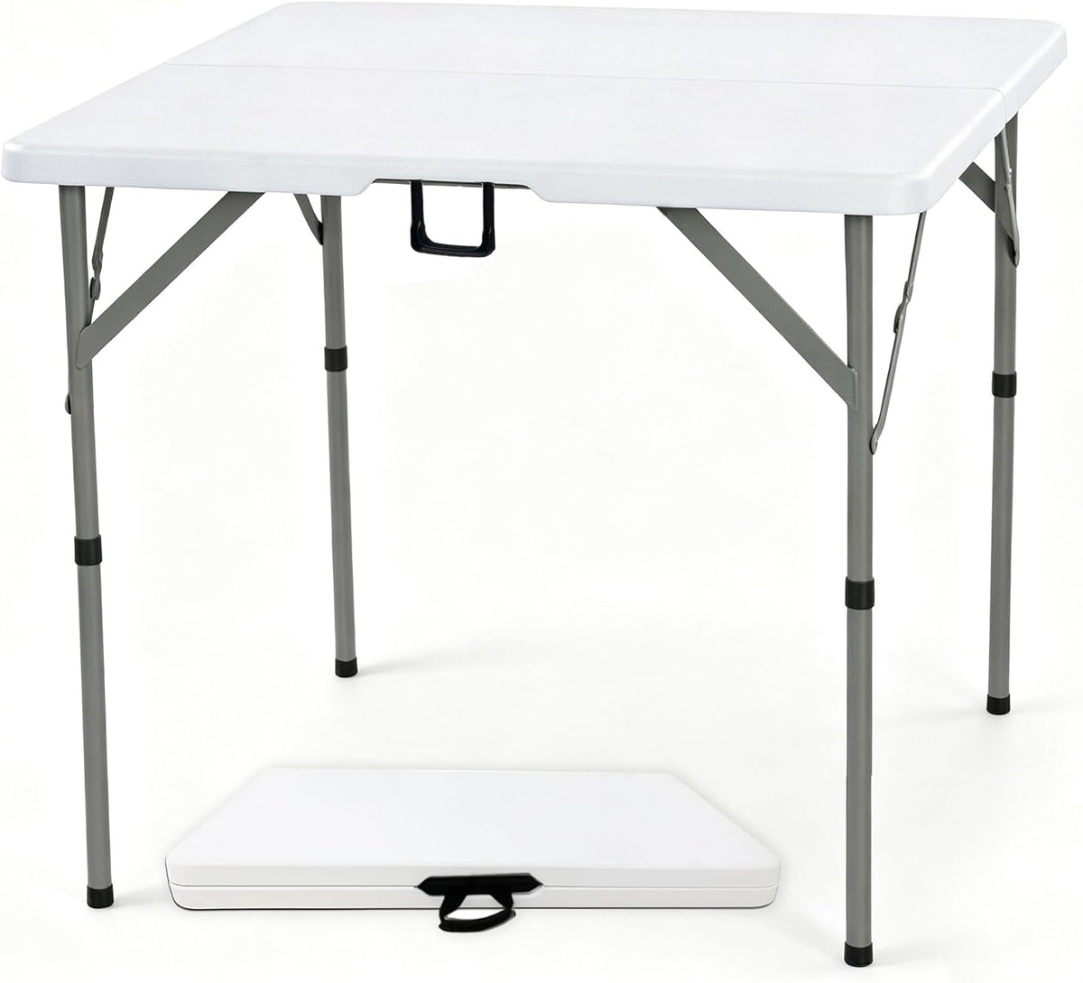 34" Square Folding Card Table, 3ft Foldable Portable Plastic Table | 3 foot Adjustable Height, Indoor Outdoor, White HDPE, Heavy Duty, Camping, Dining for Party, Picnic, Game, Mahjong, Puzzle