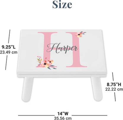 Let's Make Memories Personalized Step Stool - for Ages 3+ - Wood - Floral Design - Gray