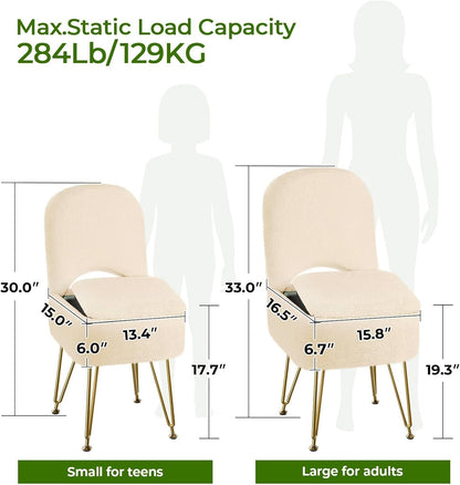 GREENSTELL Vanity Stool Chair with Storage and Folding Back, 13.4" x 15" x 30" Square Faux Fur Soft Ottoman, 4 Metal Legs with Anti-Slip Feet, Furry Padded Seat for Makeup, Bedroom, Camel