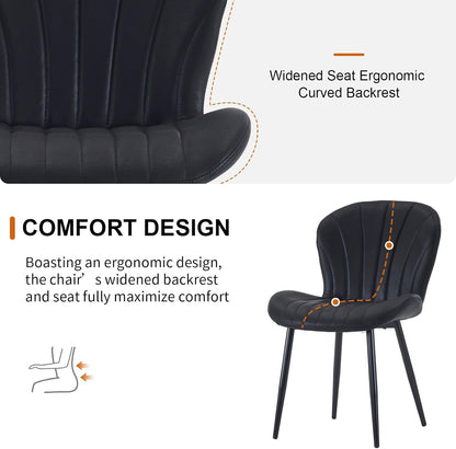Fabric Dining Chairs Set of 4, Mid Century Modern Kitchen Chairs with Padded Cushion Seat and Metal Legs for Dining Room, Comfy Breathable Upholstered Side Accent Chairs, Black