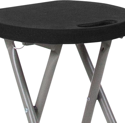 Flash Furniture Micah Foldable Stool with Black Plastic Seat and Titanium Gray Frame | Lightweight, Compact, Easy Storage, Indoor Use