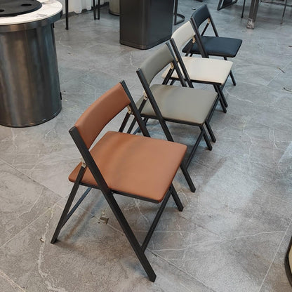 Padded Folding Office Stool, Portable Commercial Chairs, Foldable Office Chair Metal with Backrest, Leather Padded Folding Seat for Home, Church Wedding Events(Brown)