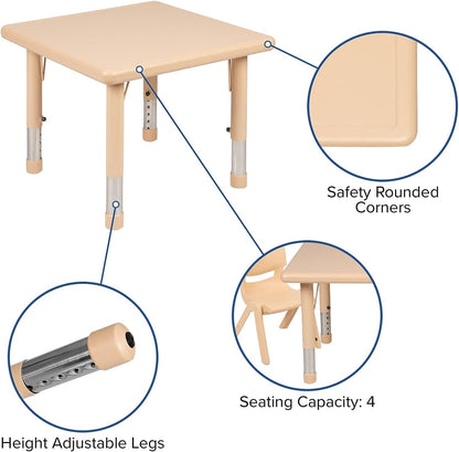 Flash Furniture 24" Square Natural Plastic Height Adjustable Activity Table Set with 2 Chairs
