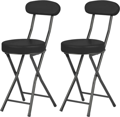 Cushioned Padded Folding Stools, Folding Bar Stool with Backrest, 220lb Capacity, 19 Inch Collapsible Round Portable Foldable Chair for Outdoor Indoor Kitchen Camping Fishing (Black, 2 Pack)
