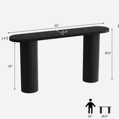55" Fluted Console Table with Solid Wood Legs, Long Farmhouse Entryway Table with Rounded Corners, Morden Sofa Tables Behind Couch for Foyer, Entrance, Living Room, Hallway