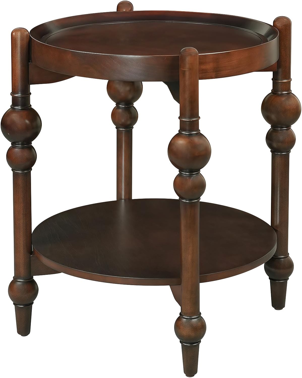 23" Round End Table, Mid Century Modern Side Table with Solid Wood Frame and Top, Small Night Stand for Living Room Office Apartment, Walnut