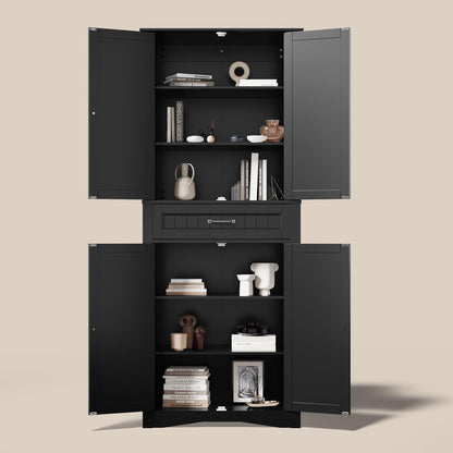 Gizoon 71'' Kitchen Pantry Storage Cabinet, Freestanding Pantry Organizers and Storage Cabinet with 4 Doors and 4 Adjustable Shelves, Tall Cabinet with Large Drawer for Kitchen, Living Room, Bathroom