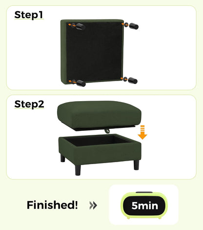 Welzona Teddy Storage Ottoman, 26.7"Large Living Room Ottoman, Coffee Table | All-Wood Ottomans with Storage, Tool-Free Setup Bench for Bedroom, for Welzona Loveseat Sofa Couch Living Room Set, Green