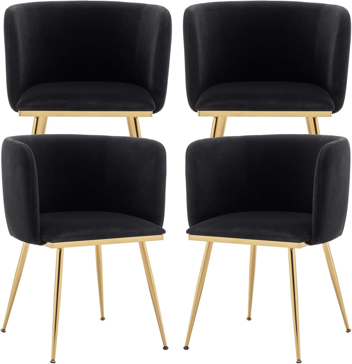 Canxkun Velvet Dining Chairs Set of 4, Barrel Dining Chairs with Gold Metal Legs, Modern Upholstered Dining Room Chair for Dining Room, Kitchen, Vanity (Black)