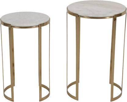 Elegant End Table, Side Table, or Night Stand for Room Decor - Round Metal Accent Table with Marble Top for Small Spaces - Perfect for Home, Bedroom, or Living Room Set of 2 - 22", 20" White & Gold