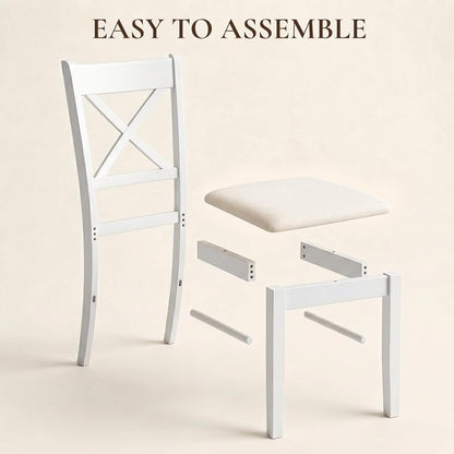 HOMCOM Dining Chairs Set of 2, Upholstered Kitchen Chairs with Rubberwood Frame, Padded Seat and Cross Back for Living Room, Dining Room, Kitchen, White