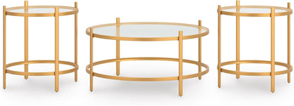GTU Furniture Casual Glass Square 3-Piece Coffee Table Set, Cocktail Table with 2 Matching End Tables, Gold Finish for Living Room