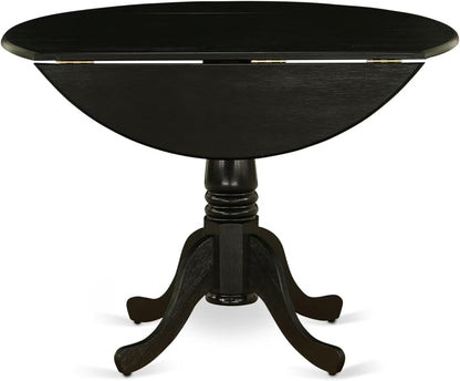 East West Furniture DLT-ABK-TP Dublin Dining Table - a Round Wooden Table Top with Dropleaf & Pedestal Base, 42x42 Inch, Wirebrushed Black