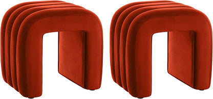 ONEVOG Velvet Pouf Ottoman, Small Ottoman Foot Rest for Couch, 18 Inch Cute Vanity Chairs for Makeup, Living Room Decorative, Sturdy Frame, Upholstered Modern Footrest for Bedroom, Dorm, Rust, 2Pcs