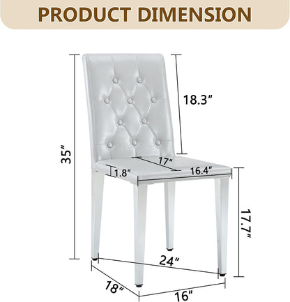 Modern Dining Chairs Set of 6, Button Tufted Upholstered Parsons Chairs with Silver Metal Legs, Grey PU Leather Kitchen Chair for Dining Room, Kitchen, Restaurant