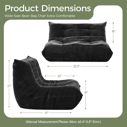 SUYOLS Bean Bag Chair, Loveseat Fireside Chair Large Bean Bag Sofa for Adults, Memory Foam Two Seater Couch Gaming Chairs with Comfy Design, Lazy Floor Sofa for Living Room, Bedroom, Dark Gray