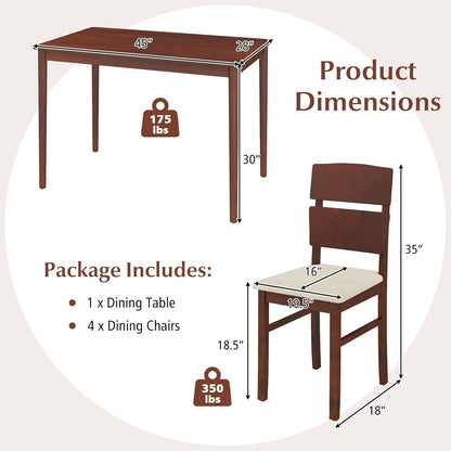 Tangkula Dining Table Set for 4, Dinette Set with Table and 4 Padded Seat, Rubber Wood Legs, Curved Backrest, Mid-Century Modern Kitchen Table and Chairs Set of 4 for Living Room, Dining Room