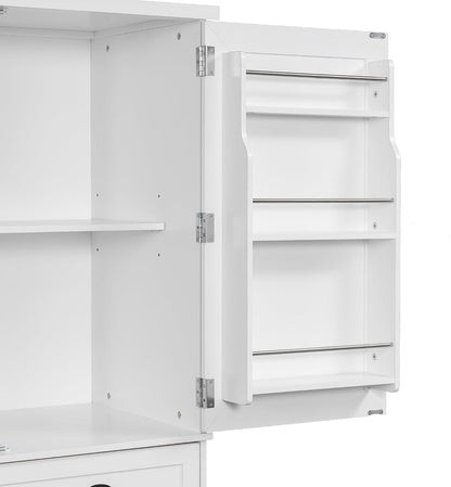 Polibi Freestanding Pantry Cabinet with 4 Doors & 1 Drawer, 3 Adjustable Shelves & Pull-Out Trays, Shaker Style Kitchen Storage for Dining Room, Living Room, Entryway (White)