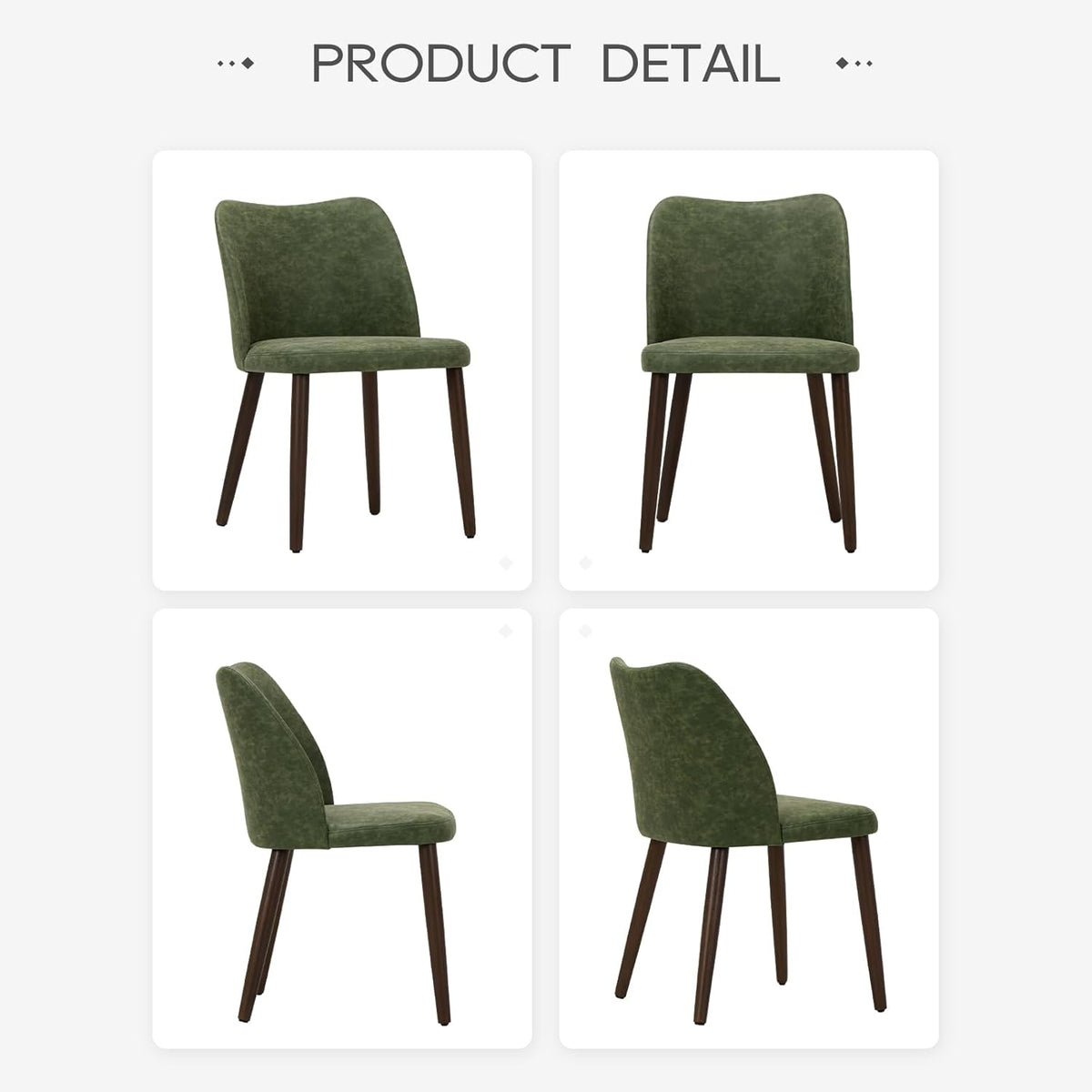 COLAMY Upholstered Dining Chairs Set of 6, Modern PU Leather Dining Room Kitchen Side Chair with Padded Seat and Wood Legs Restaurant/Cafe, Green