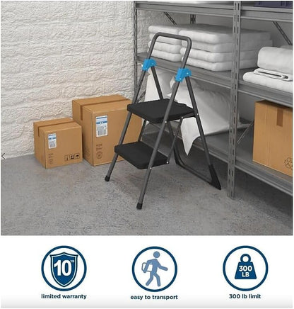 Cosco Commercial 2-Step Folding Stool, 300 lb Capacity, 20.5 x 24.75 x 39.5, Gray