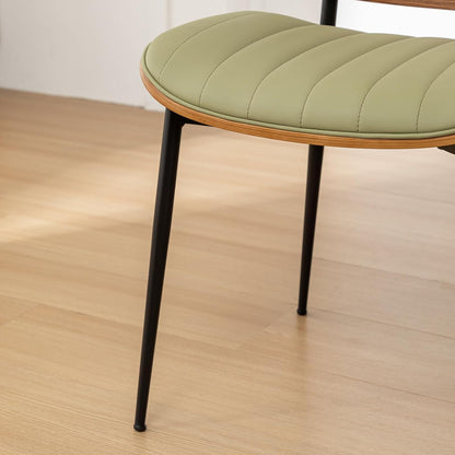 Rattan Dining Room Chairs Set of 4,Mid Century Modern Green PU Leather Kitchen Chair,Upholstered Seat Metal Legs Chairs with Adjustable Foot Pads,Walnut Armless Side Chairs