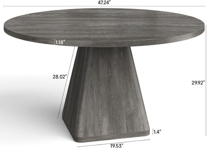 ONBRILL 47 Inch Round Dining Table for 4-6,Square Pedestal Base,Grey | Circle Kitchen Table with Thickened Tabletop, Modern Dining Room Tables, Dinner Tables for Kitchen Small Space (Table Only)