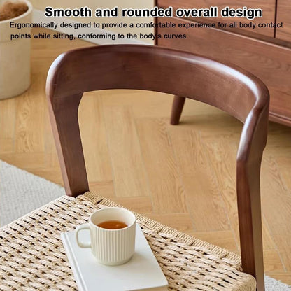 Etlegor Farmhouse Rattan Dining Chairs, Mid Century Wood Kitchen Chairs with Comfortable Woven Seat for Kitchen, Restaurant, Office, Tea Room(Walnut)