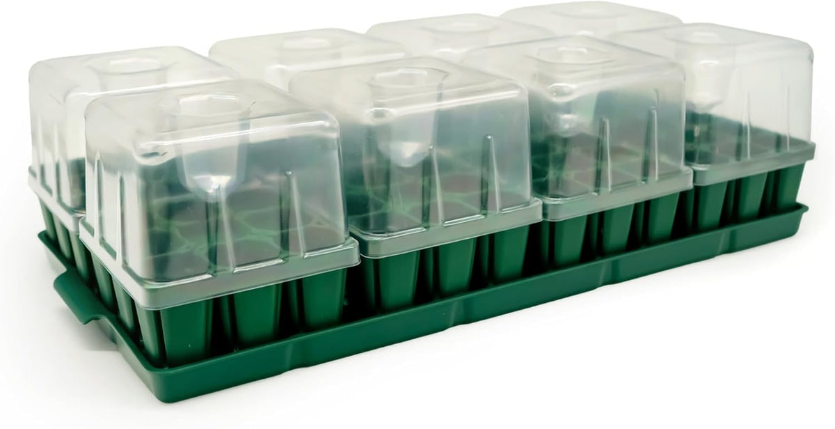 Vego garden Seedling Suite Products, 8 Pack Standard Seedling Trays with Seedling Tray Lids and 10" x 20" Bottom Watering Trays