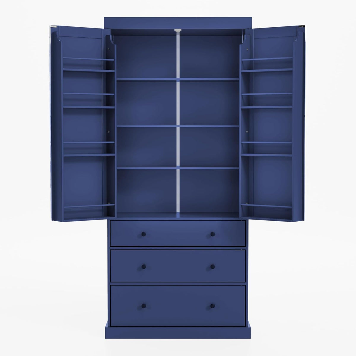 77inch Farmhouse Kitchen Pantry, Freestanding Tall Cupboard Storage Cabinet with 3 Adjustable Shelves, 8 Door Shelves, 3 Drawers for Kitchen, Dining Room, Blue