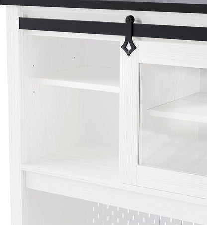 71" Farmhosue Pantry Cabinet with Charging Station, Tall Kitchen Pantry Storage Cabinet with Microwave Stand, Kitchen Hutch with Sliding Door, Pegboard, Wine & 3 Drawers, 47.3 inch