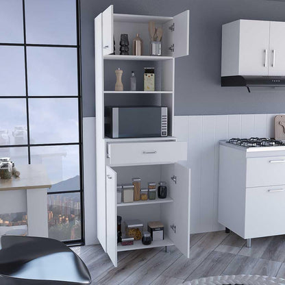Microwave Double Door Cabinet, One Drawer, One Shelf, White