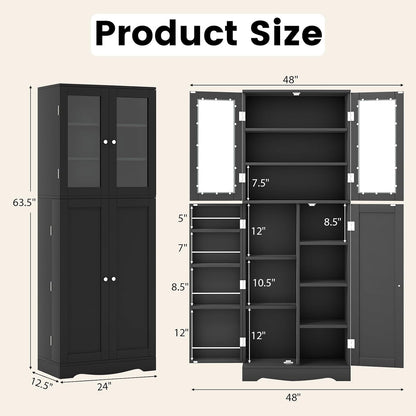 SlickBlue Tall Kitchen Pantry Cabinet with Tempered Glass Doors and Storage Shelves