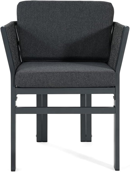Outdoor Dining Chair Set of 2,White Aluminum Frame with Beige Cushion, 300lbs Capacity, All-Weather Patio Seating for Backyard, Deck & Garden (Grey Frame + Grey Cushion)