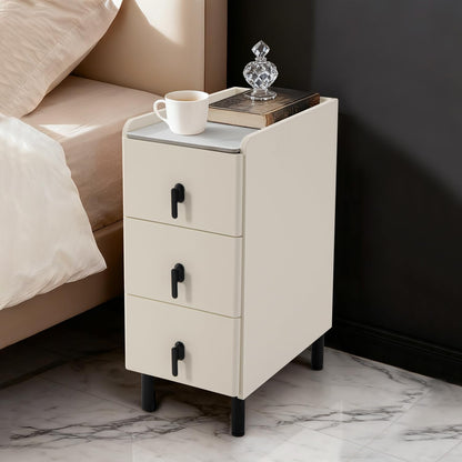 Homcosan Night Stand Small Size 9.84", Modern Minimalist Bedside Table with 3 Drawer, Easy Assembly, Narrow End Table for Small Space, Bedroom, Vanity, Dorm (Cream)