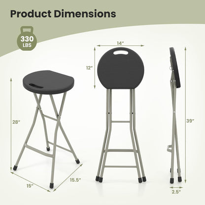 GYMAX Folding Stool, 28in Portable Collapsible Bar Stool with Handle & Steel Frame, 330lbs Sturdy Foldable Lightweight Metal Chair for Outdoor/Indoor Kitchen Home Bar, Assembly Free (Set of 1, 28inch)