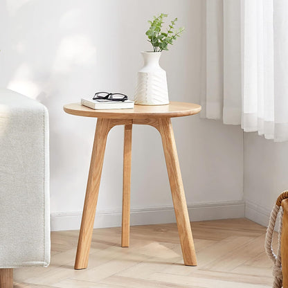 Round End Table for Living Room Coffee Side Table, Durable All Natural Solid Oak Wood Side Table for Living Room, Bedroom, Balcony, Easy to Maintain (Natural)