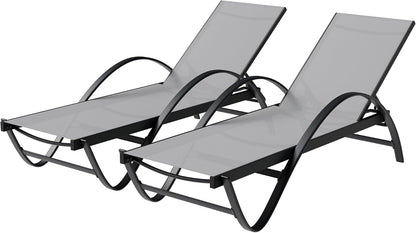 Shintenchi Patio Chaise Lounge Set of 2, Pool Chaise Lounge with Arm,Outdoor Lounge Chair with 5 Adjustable Backrest,Sunbathing Recliner,Beach Chair,Pool Chairs,Light Grey