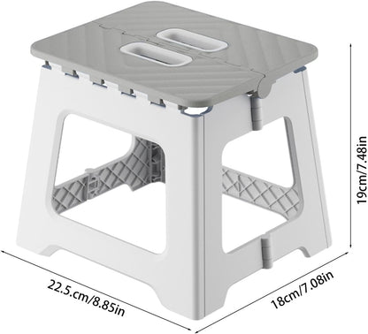 7.4'' Plastic Folding Step Stool with Carry Handle, Foldable Foot Stool | Fold Up Step Stool, Durable And Anti-Slip Base, Compact Foot Stool For Bathroom Bedroom Living Room Outdoor