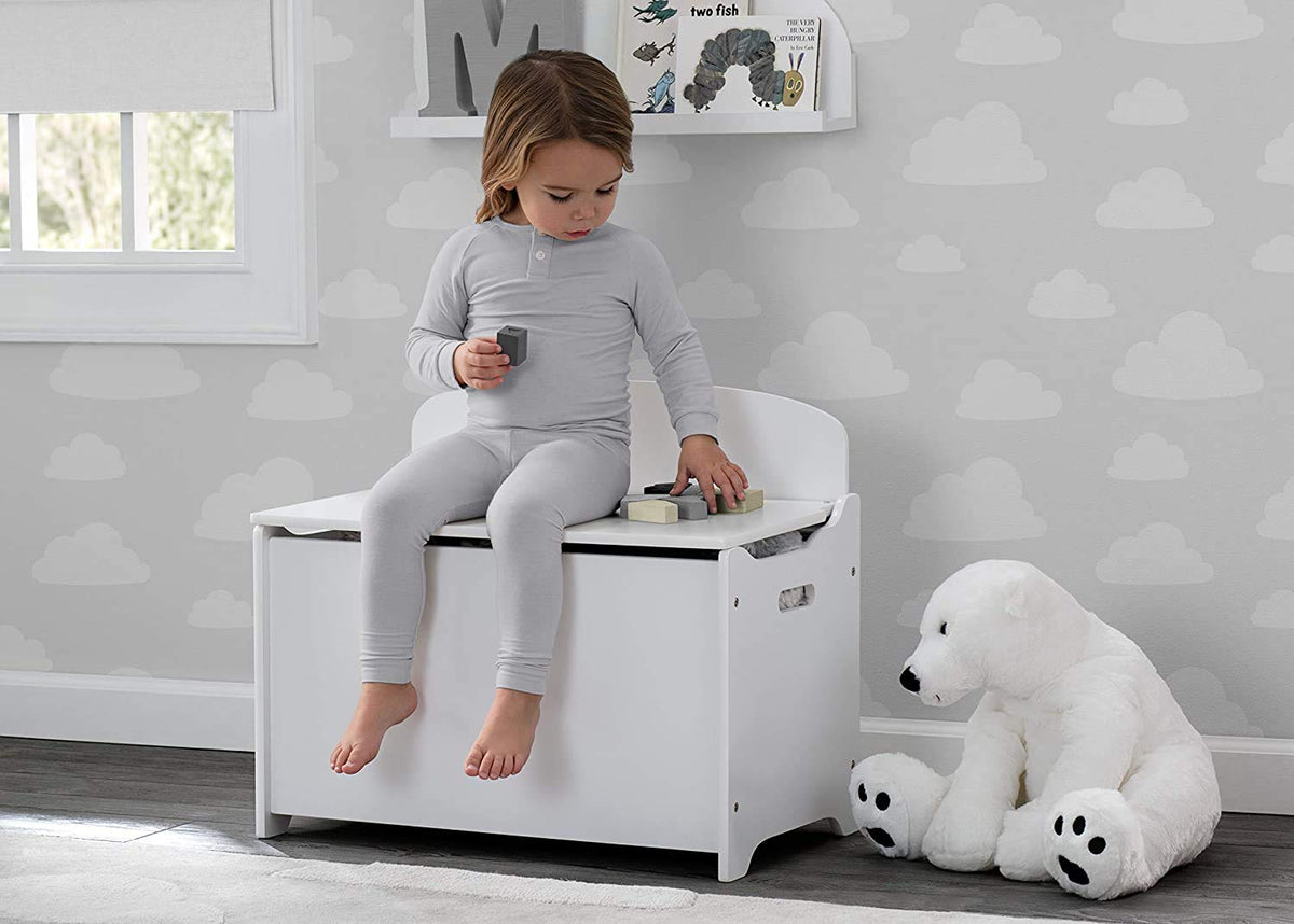 Delta Children MySize Deluxe Toy Box - Greenguard Gold Certified, Bianca White & MySize Kids Wood Table and Chair Set (2 Chairs Included) - Ideal for Arts & Crafts