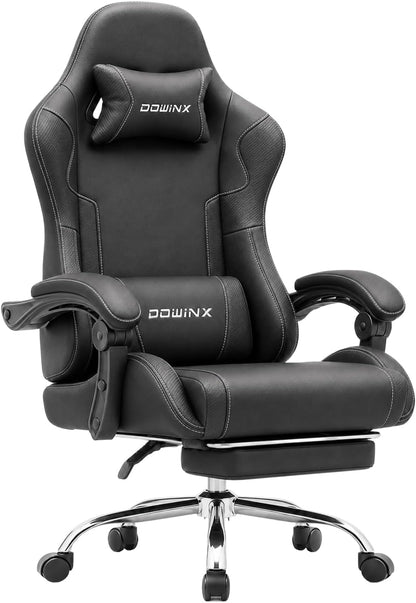 Dowinx Ergonomic Gaming Chair with Footrest & Massage Lumbar, 2D-Linkage Armrests for Computer Chair 330lbs with Headrest Pillow for Office, Home, Streaming and Long Gaming Sessions, Black