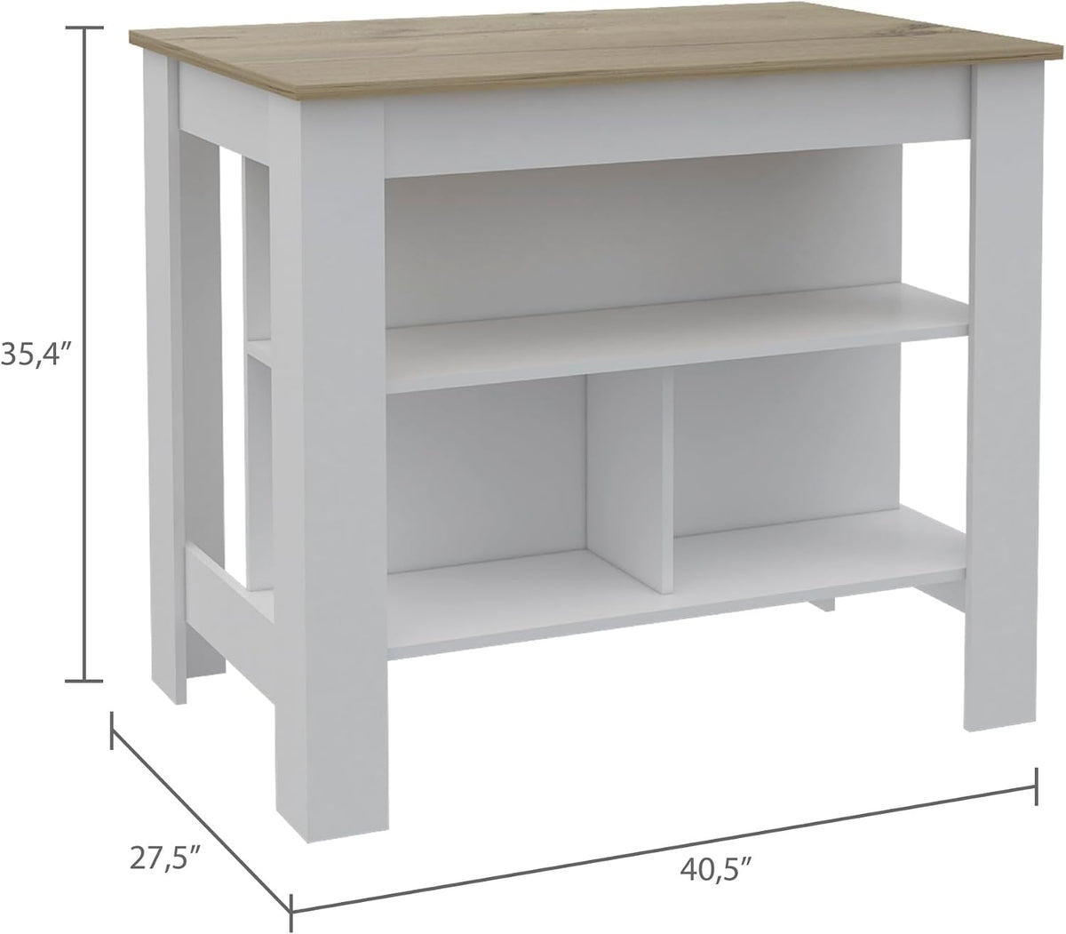 Kitchen Island with Three Shelves and Four Legs - Light Oak/White | Three-tiered design with light oak and white finish