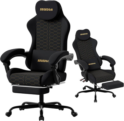 Honeycomb Embossed Gaming Chair with Footrest & Massage Lumbar Support, Adjustable Ergonomic Office Chair for Adults, 300 lbs (Black)