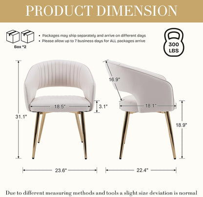Modern Dining Chairs Set of 4, Upholstered PU Leather Dining Room Chairs with Gold Metal Legs, Accent Kitchen Chairs with Curved Backrest for Living Room, Cream
