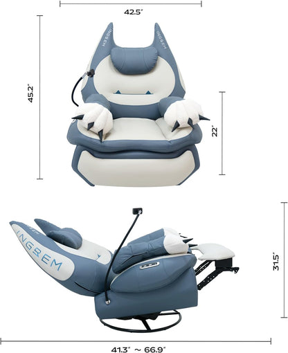 INGREM Smart Recliner with Adjustable Settings, Voice-Activated Home Theater Gaming Seat Rocker, Electric Lounge Chair Featuring USB Port ，Phone Holder and Cat Claw Armrest (Leather Blue)