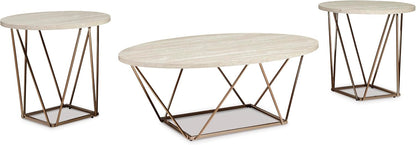 GTU Furniture Contemporary Faux Marble Rectangular 3-Piece Coffee Table Set, Cocktail Table with 2 Matching End Tables, Two-Tone Finish for Living Room