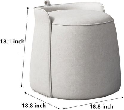 Modern Dresser Makeup Ottoman Stool, Leather Dresser Chair, Round Footstool, Extra Seating for Living Room/Bedroom/Entryway