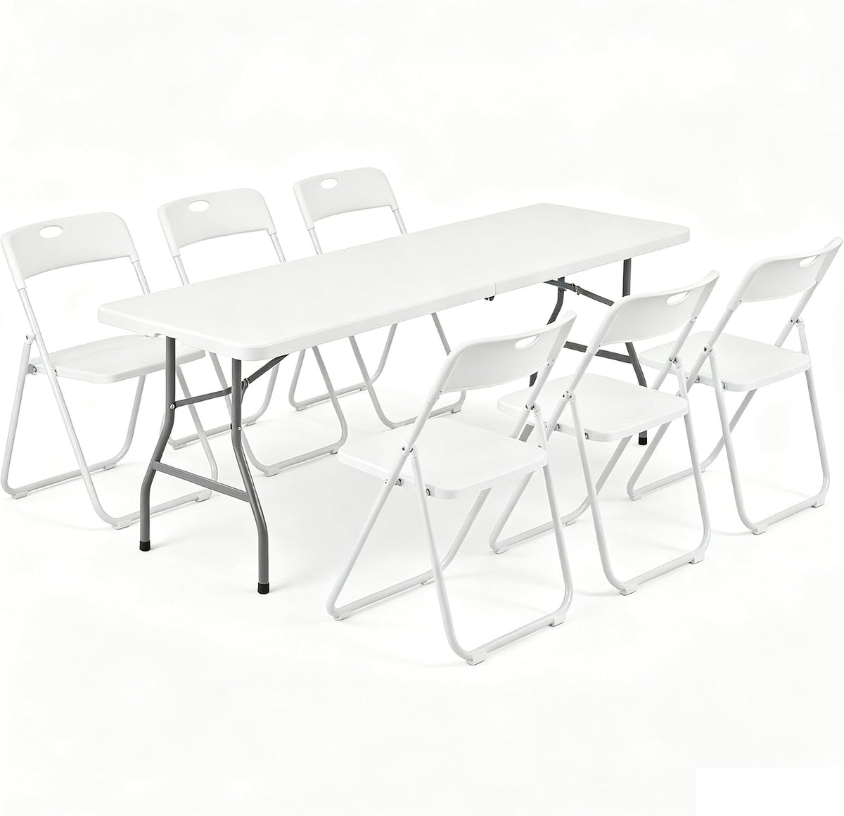 8 FT Plastic Folding Table Chairs Set, 7-Piece Portable Foldable Table and Chairs with Carrying Handle for Wedding Party Banquet Craft Picnic Indoor and Outdoor Activities