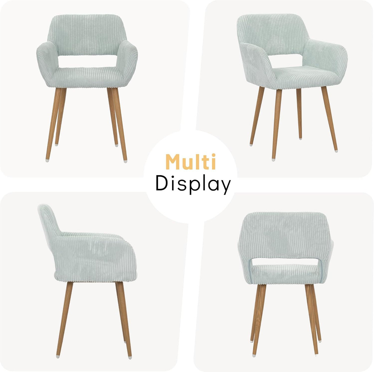 KCC Small Modern Dining Room Arm Chairs for Kitchen 1 PC,Blue | Mid-Century Upholstered Corduroy Fabric Side Seat Club Guest with Metal Tube Legs